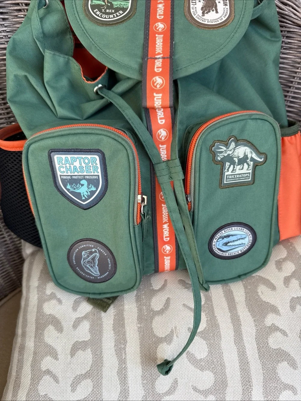 Green & Orange Dinosaur Patch Backpack